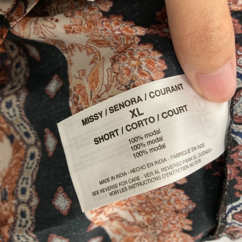 Nine West Brown Black Boho Print Ultra Soft Comfy Popover Blouse XL - Picture 8 of 10